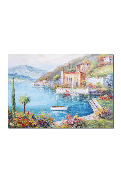 artnova Χειροποίητη ζωγραφική με ιμπάστο, Λίμνη Κόμο, Παραμυθένιο τοπίο, 100x...