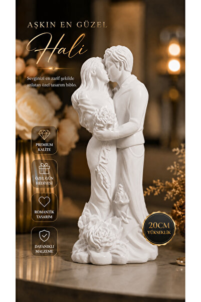 Home Romantik Çift Biblosu 20 cm – Aşık Sevgili Heykeli, Dekoratif Beyaz Çift...
