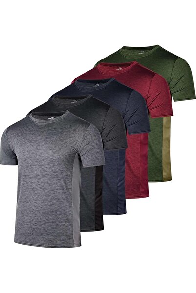 Real Essentials 5 Pack: Men’s Short Sleeve Dry Fit Active Crew Neck T Shirt -...