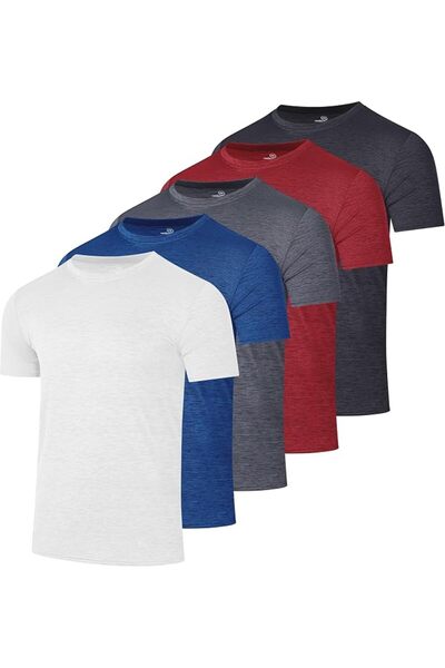 Real Essentials 5 Pack: Men’s Short Sleeve Dry Fit Active Crew Neck T Shirt -...