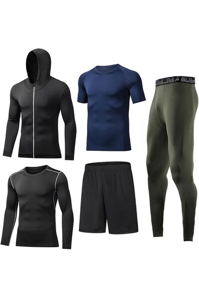 GENERAL BUYJYA 5Pcs Men's Compression Pants Shirt Top Long Sleeve Jacket Athl...