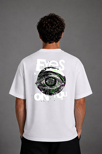 VSRN Tricou alb oversize cu imprimeu pe spate, design Eyes On You