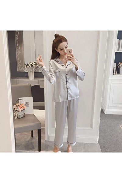 GENERAL Women Pajama Sets Silk Satin Pijama Turn-Down Collar Sleepwear Lady L...