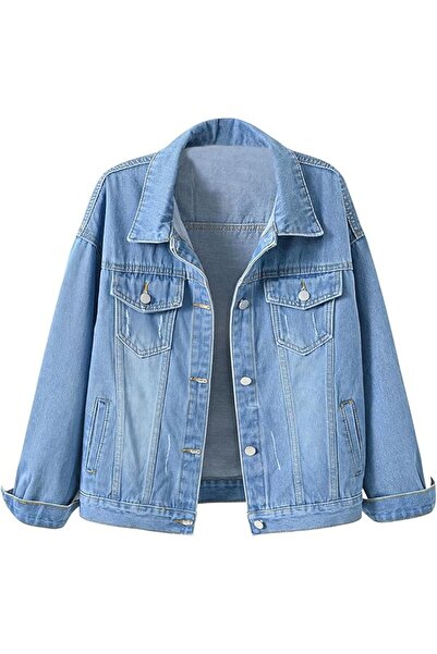 GENERAL ebossy womens Women Candy Color Long Sleeve Loose Denim Jacket Long S...
