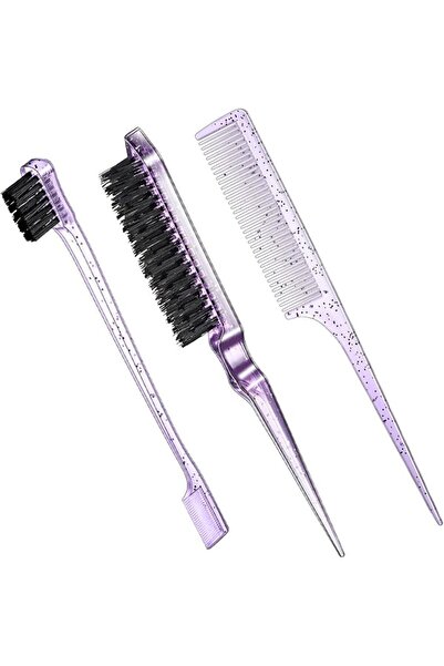 Geiserailie 3 Pcs Slick Back Hair Brush Set Bristle Brush Edge Control Teasin...