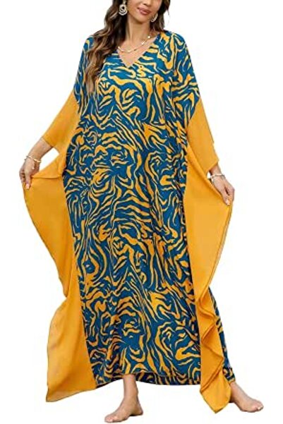 GENERAL Women's Bohemian Kaftan Maxi Loungewear Oversized Nightgown Homewear ...