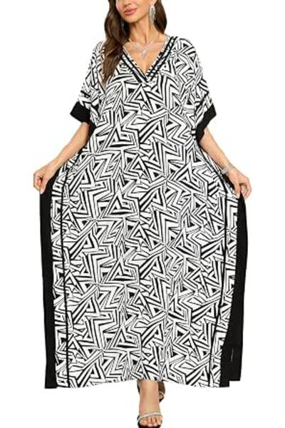 GENERAL Women's Bohemian Kaftan Maxi Loungewear Oversized Nightgown Homewear ...
