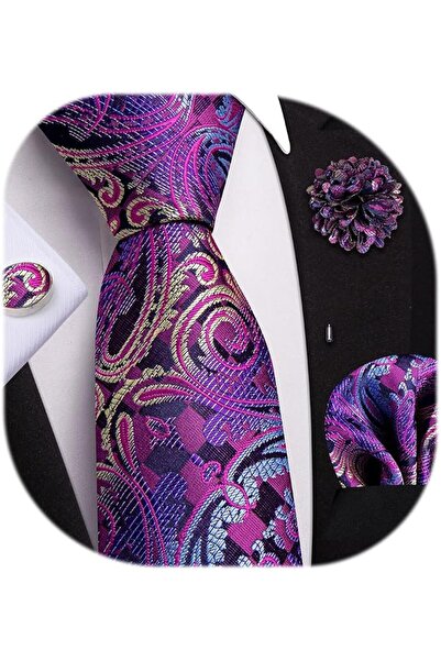 Dubulle Mens Paisely Silk Tie for Men Necktie and Pocket Square Set
