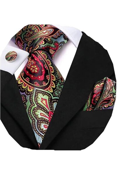 Dubulle Mens Paisely Silk Tie for Men Necktie and Pocket Square Set