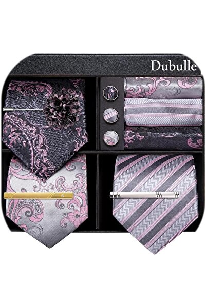 Dubulle Mens Paisely Silk Tie for Men Necktie and Pocket Square Set