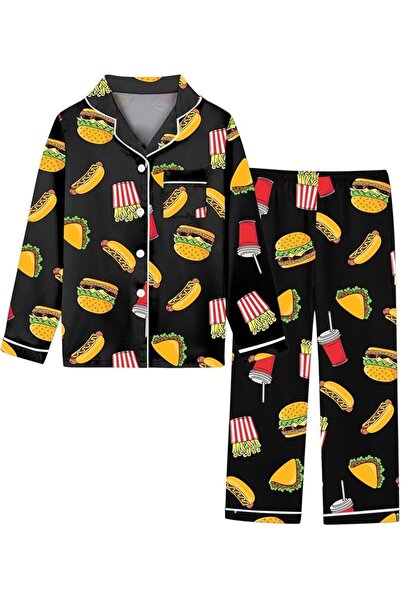 GENERAL Schbbbta Girls Boys Satin Pajamas Set, 2Piece Silk Nightwear Button-D...