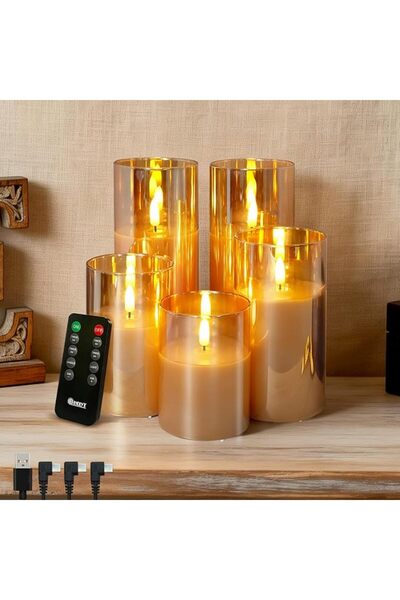 LEDHOLYT Rechargeable Flameless Glass Pillar Candles–Gifts for Women–Set of 3...