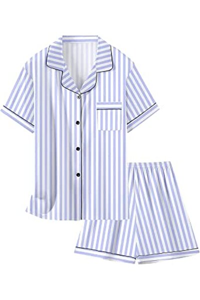GENERAL Schbbbta Girls Boys Satin Pajamas Set, 2Piece Silk Nightwear Button-D...