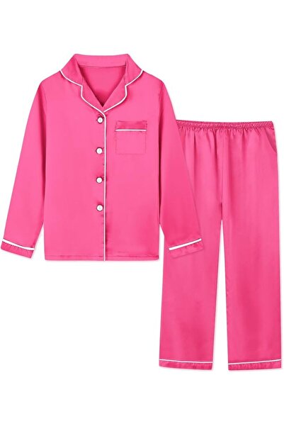 GENERAL Schbbbta Girls Boys Satin Pajamas Set, 2Piece Silk Nightwear Button-D...