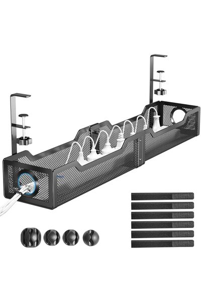 GENERAL Cinati Under Desk Cable Tray - Black, No Drill Cable Management Box f...