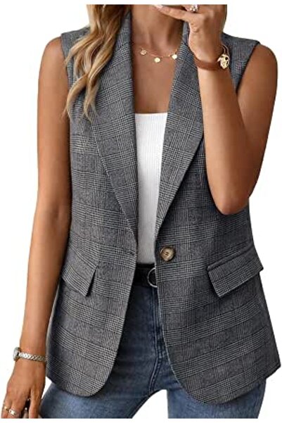 Minar Mina self Sleeveless Blazer Jackets for Women Casual Lightweight Solid ...