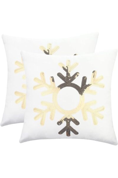 Tosleo Decorative Pillowcases 18x18 inch Pack of 2 Beige Tropical Leaf Embroi...