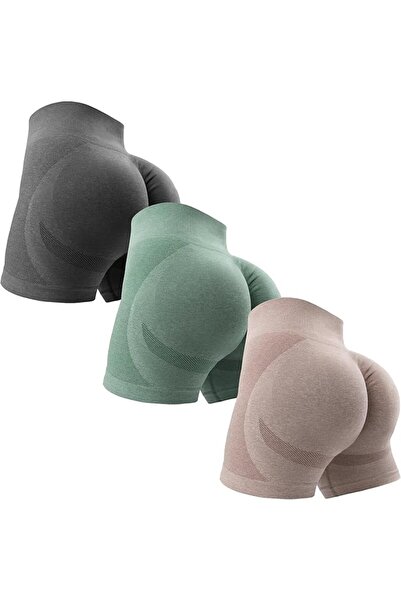 GENERAL OVESPORT 3 Piece Workout Shorts for Women Seamless Scrunch Butt Lifti...