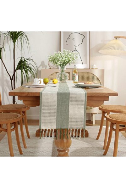 Generic Brand Table runner, bohemian style, cream, country style, tassels, wa...