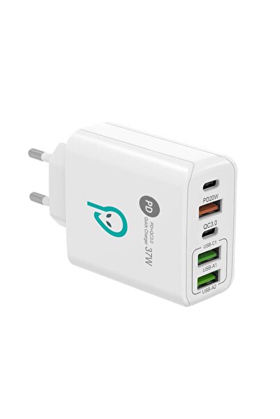 Spacer Încărcător de perete 38W cu 5 porturi, USB-C PD, USB-C, QC USB-A, Alb