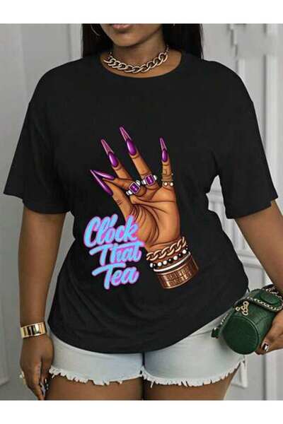 23ERVA Fashion Women's Clock That Tea Hand Design, Pure Cotton T-Shirt, Summe...