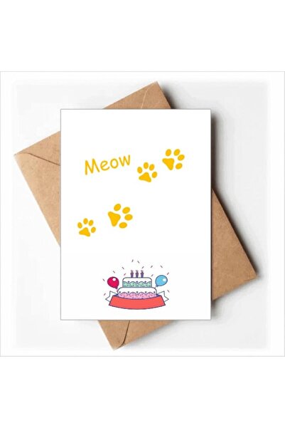 Generic Cat Mewing Animal Yellow Footprint Art Paw Print Happy Birthday Greet...