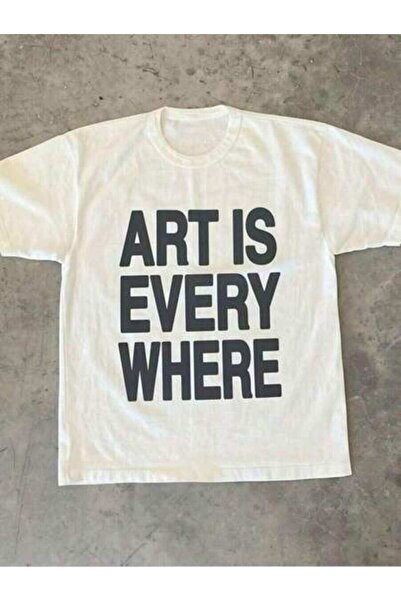 23ERVA 1pc Women's Clothing ART IS EVERYWHERE Print White T Shirt,White Top,U...
