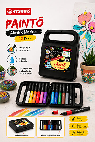 Stabilo مجموعة أقلام ماركر أكريليك من Paintö مقاس 2.3 مم، 12 قلم