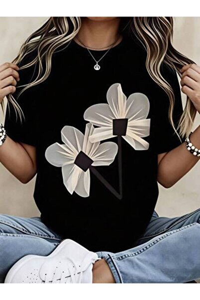 4Car Summer Outfit Women, Flower Pattern T-Shirts, Funny Vintage T-Shirt, Loo...