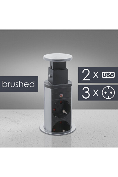 Alista Home Priză de birou încorporată, 3 prize, 2 USB, 3500W, argintiu, retr...