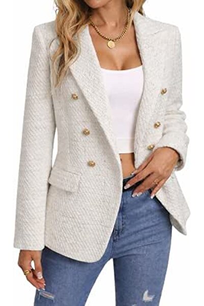 Minar Mina Self 2026 Spring Women's Tweed Plaid Blazer Jacket - Fully Lined F...