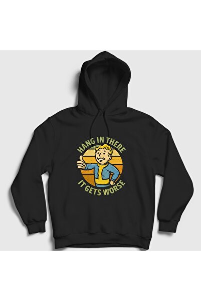 Presmono Unisex Black Hang in There It Gets Worse Fallout Hooded Sweatshirt 6...