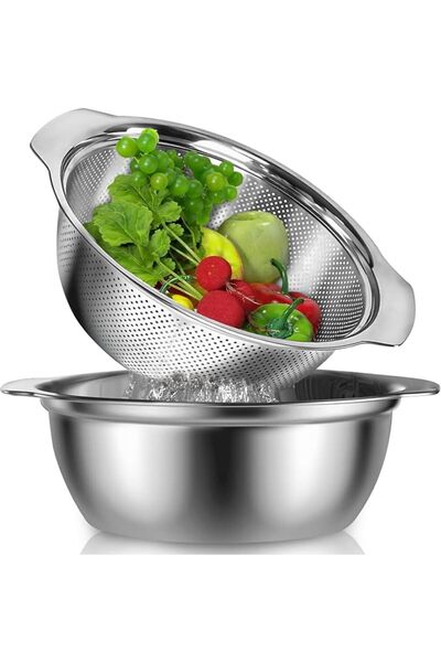 Yelajoy 2PCS Stainless Steel Colander With Handle, 23CM Micro-Perforated Stra...