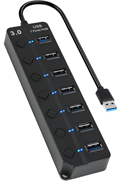 GENERAL موزع USB 3.0 بـ7 منافذ مع مفاتيح اضواء فردية وكابل ممتد بطول 1 قدم | ...