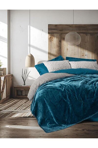 Cotonbox Cotton Box Oyster Double Size Petrol Duvet Cover Set with Blanket