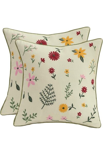Tosleo Embroidered Throw Pillow Covers 12x20 Pack of 2 Vintage Birds with Map...