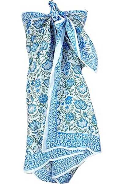 Generic 100% Cotton Block Print Sarong - Women's Swimsuit Wrap Cover-Up, Long...