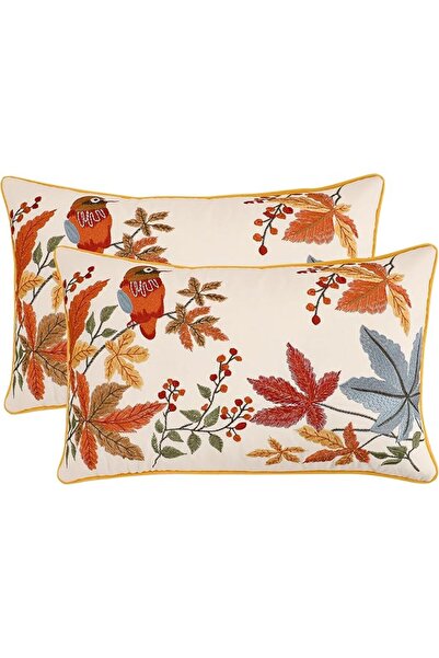 Tosleo Embroidered Throw Pillow Covers 12x20 Pack of 2 Vintage Birds with Map...