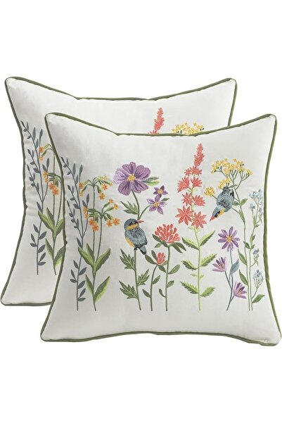 Tosleo Embroidered Throw Pillow Covers 12x20 Pack of 2 Vintage Birds with Map...