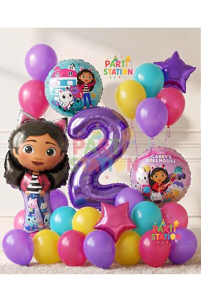 Parti Station Gabby Dollhouse Balloon 2 Year Old 18 Piece Birthday Balloon De...