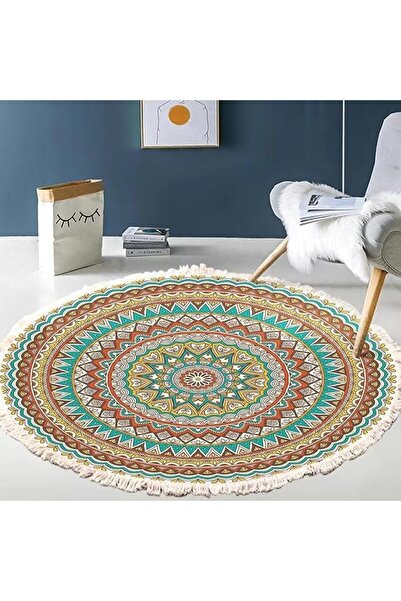 GENERAL Round Area Rug,90cm Round Nordic Handmade Fringe Carpet,Hand Woven Co...