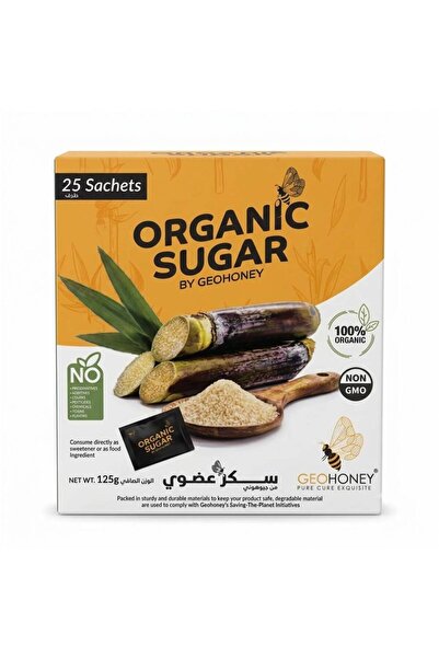 Geohoney Organic Raw Cane Sugar Sachets 125g (25 Single-Serve Sachets)