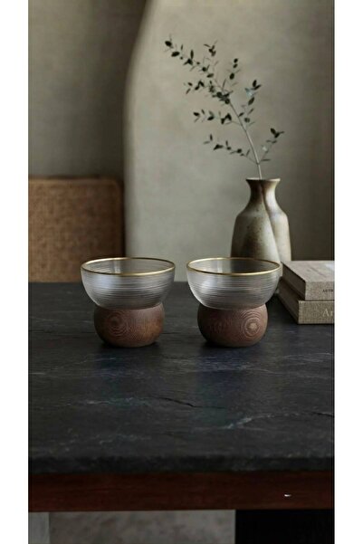 Rabo Craft 2-Piece Glass Bowl with Wooden Legs, Date Bowl & Turkish Delight P...