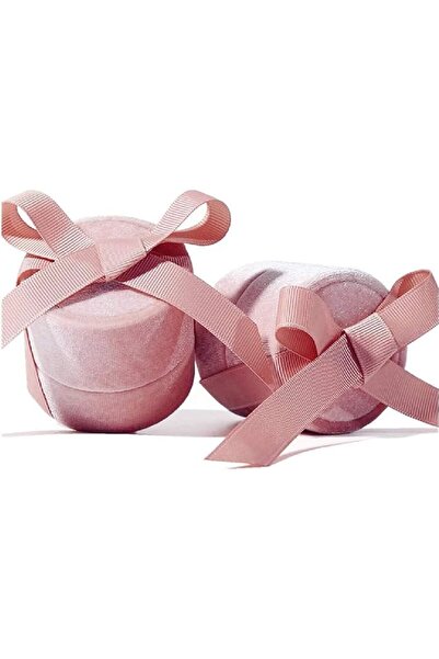 SWIUKPHE Vintage 2 Piece Set of Pink Velvet Bowknot Jewelry Boxes, Round Ring...