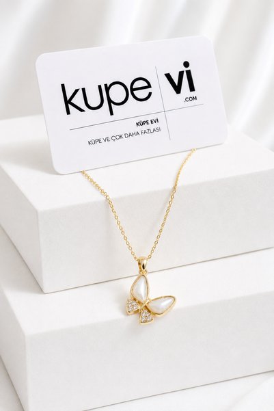 Küpevi Butterfly Figured Zircon Stone Stainless Steel Women's Necklace