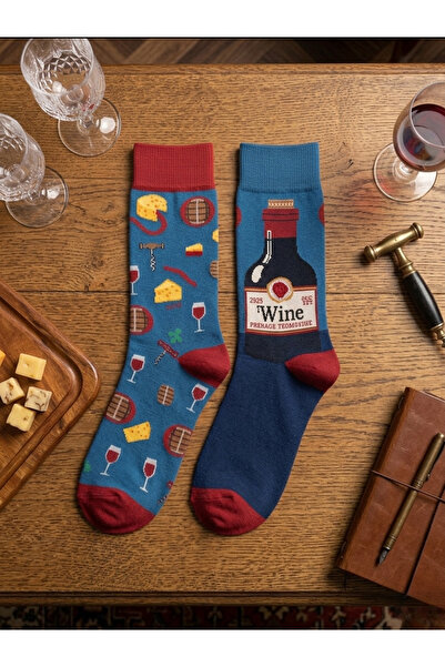 Wine Desenli Tasarım Soket Çorap
