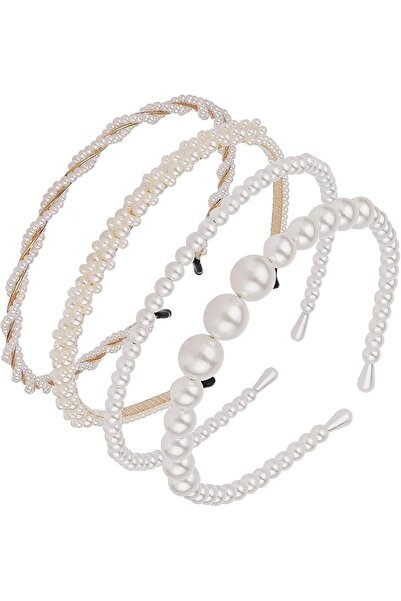 KASTWAVE 4Pcs White Pearls Headbands, White Artificial Pearl Rhinestones Hair...