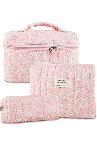 NALACAL Makeup Bag, 3 Pieces Large Floral Quilted Makeup Bags Set for Women, ...