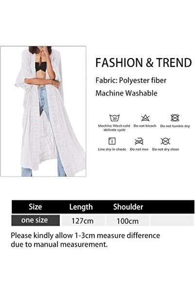OriTi Embroidery Open Front Swimsuit Cover Ups Long Loose Beach Kimono Cardig...