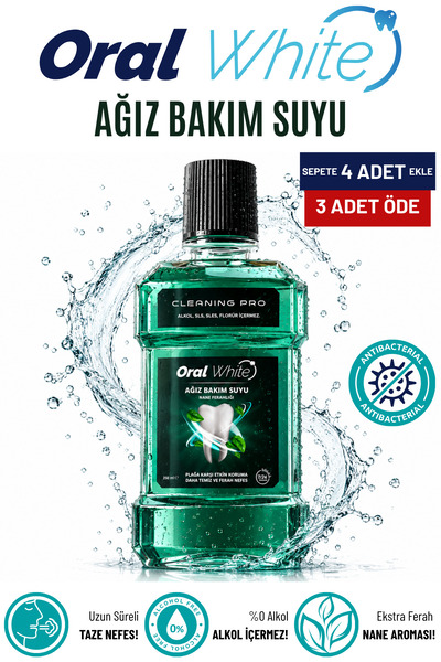 Oral White Cleaning Pro Ağız Bakım Suyu 250 ml Alkolsüz - Yeni Formül